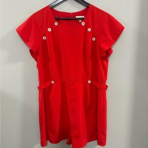 ModCloth Red Short Sleeve Romper with Decorative Button Size XL